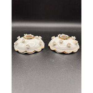 Vintage PAIR Commodore Japan White Roses and Gold 4" Candlestick Candle Holder